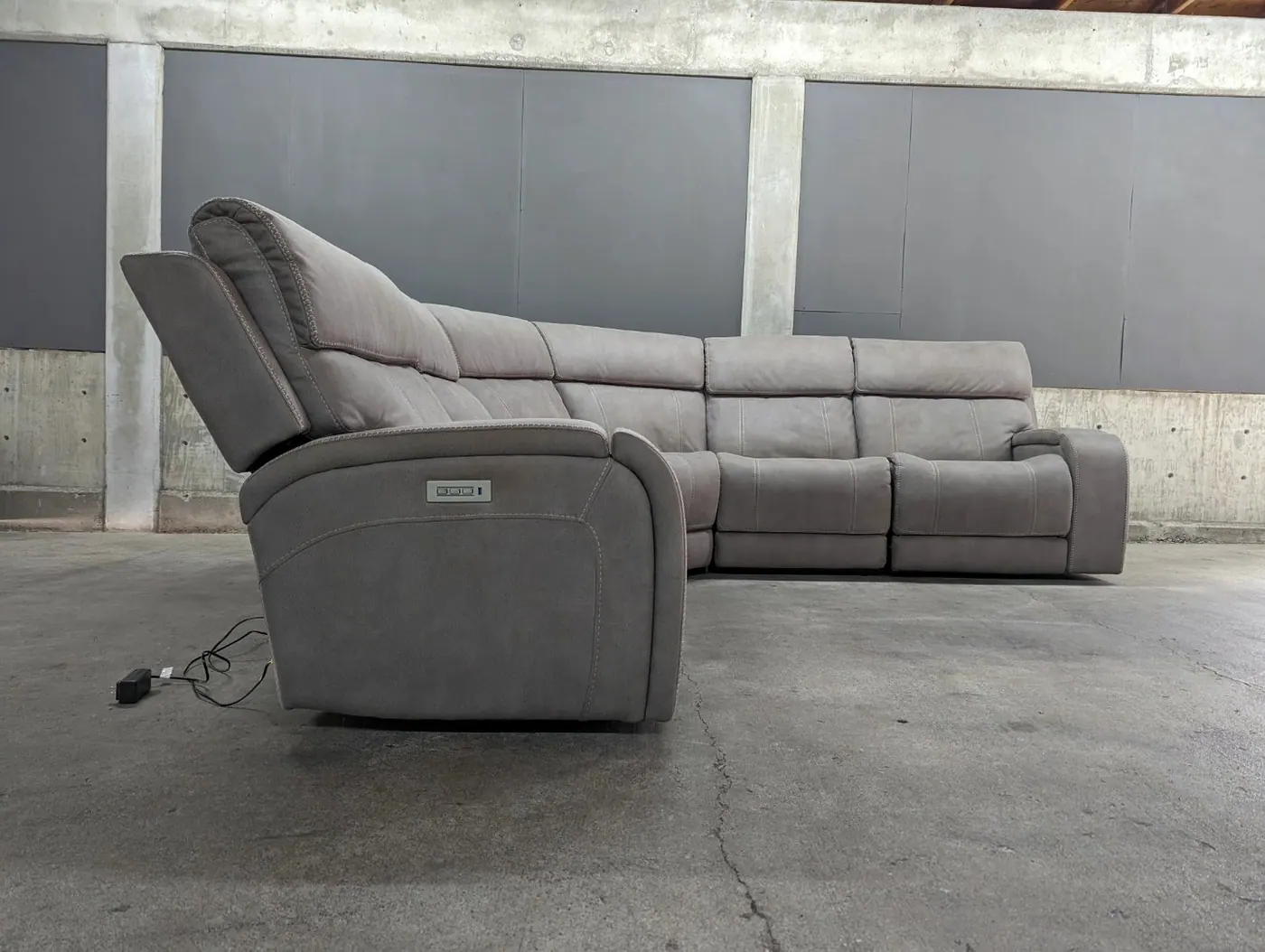 Light Gray Modular Sectional w/ Power Recliners, Headrests, and Lumbar Support