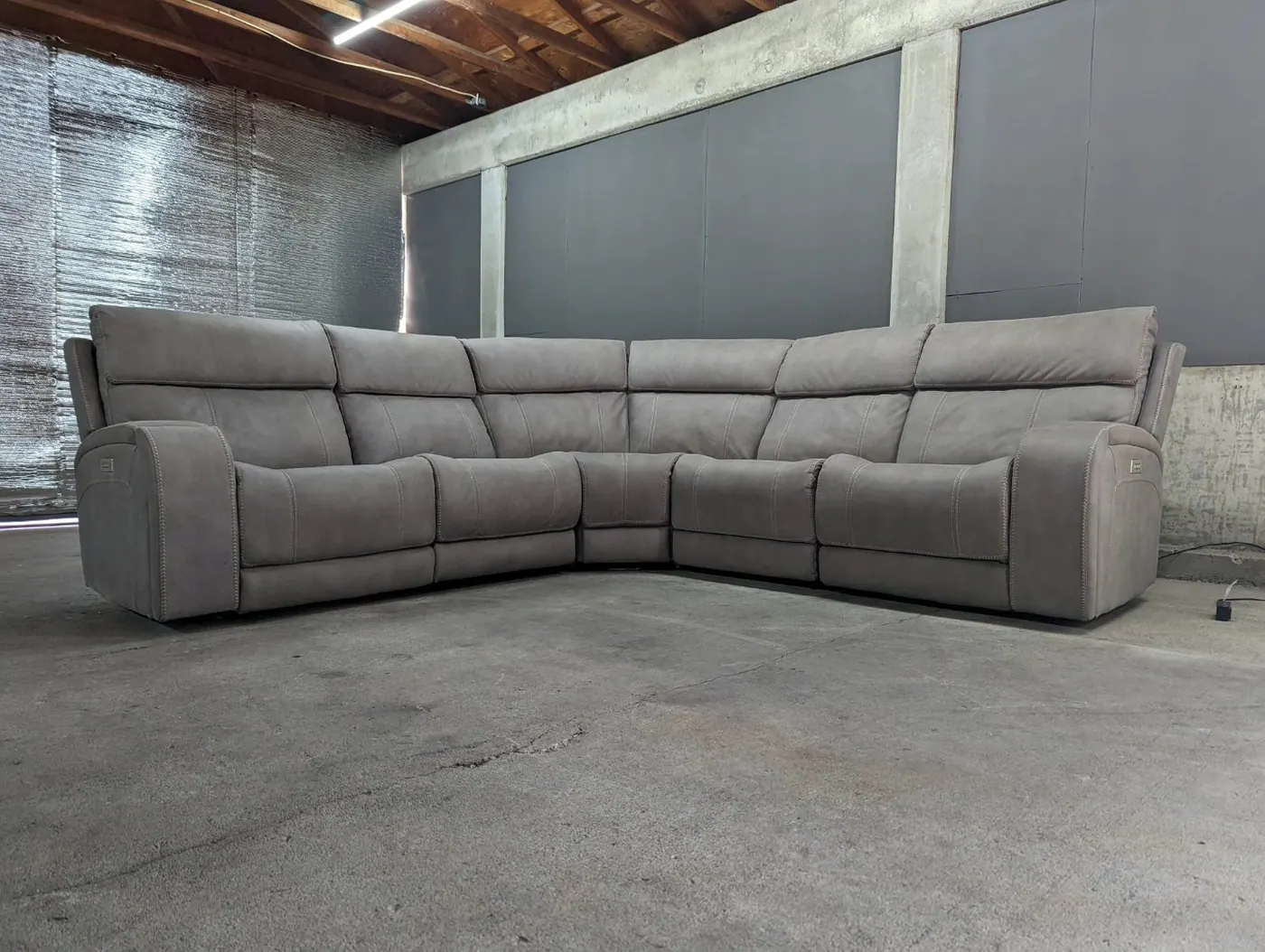 Light Gray Modular Sectional w/ Power Recliners, Headrests, and Lumbar Support, view 2