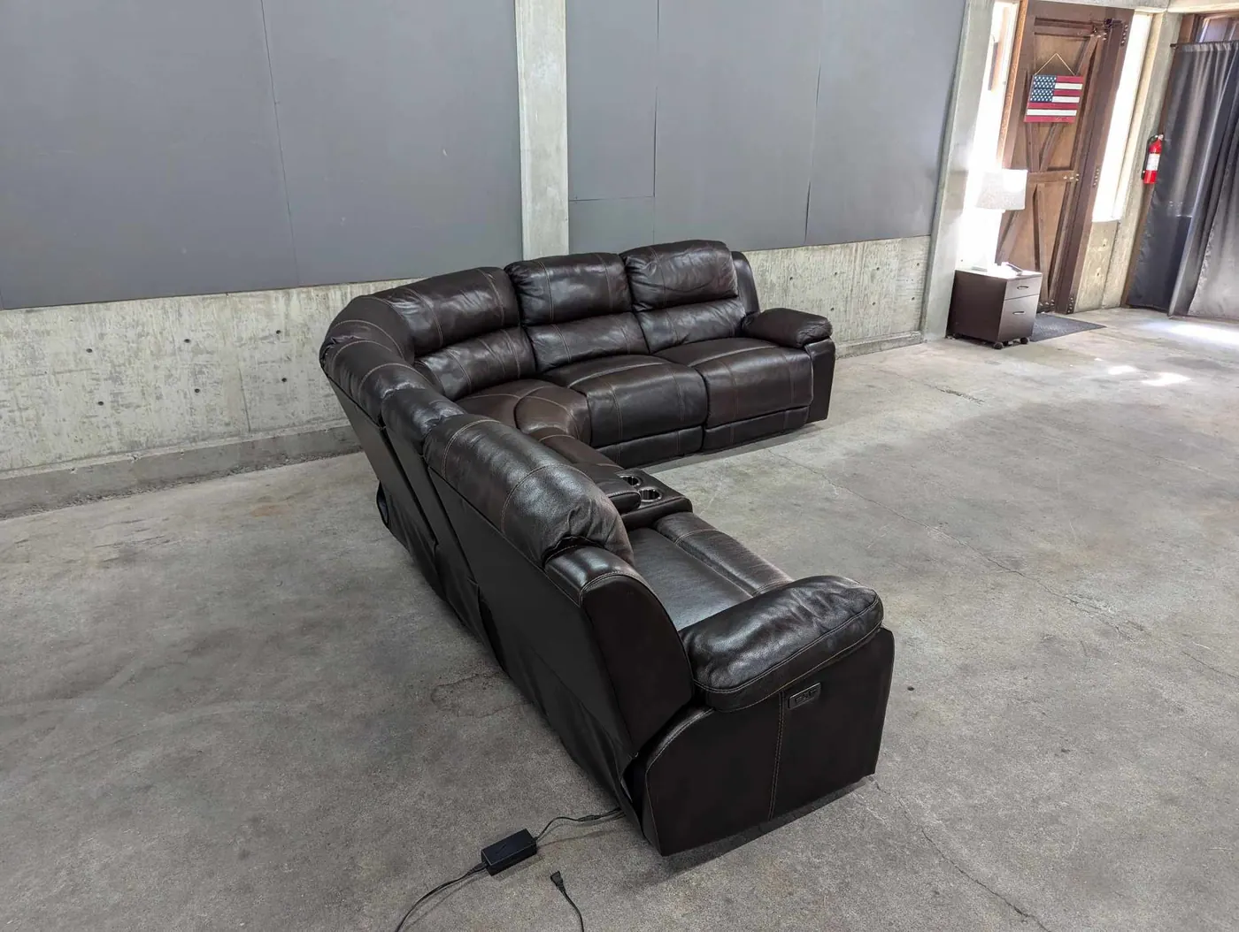 Brown Leather Sectional w/ Power Recliners & Headrests, view 6
