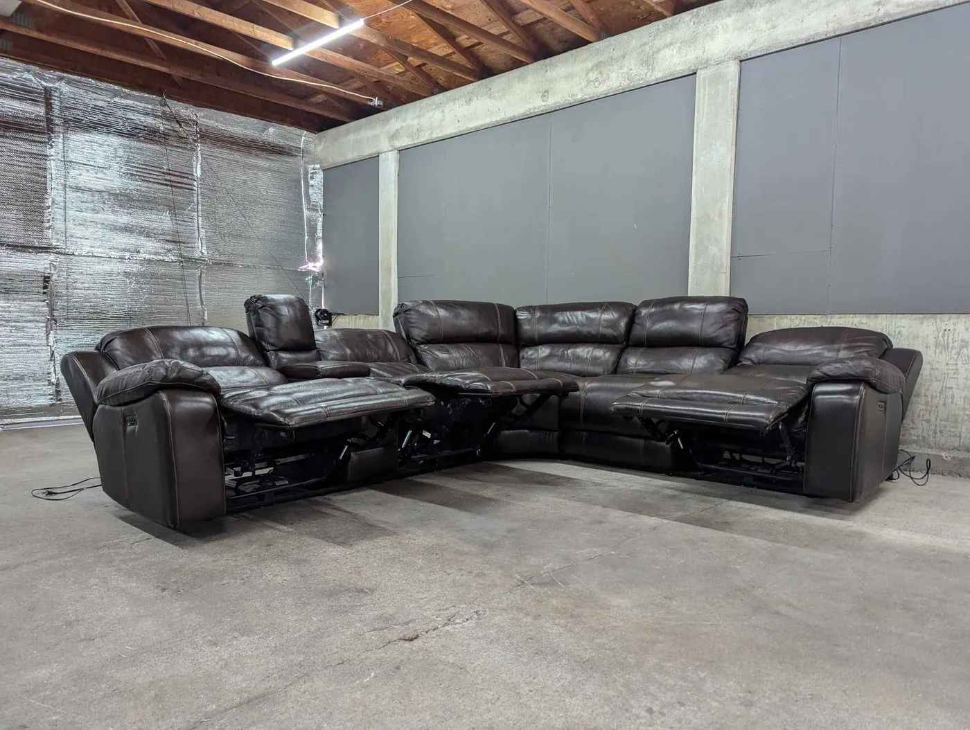Brown Leather Sectional w/ Power Recliners & Headrests, view 7