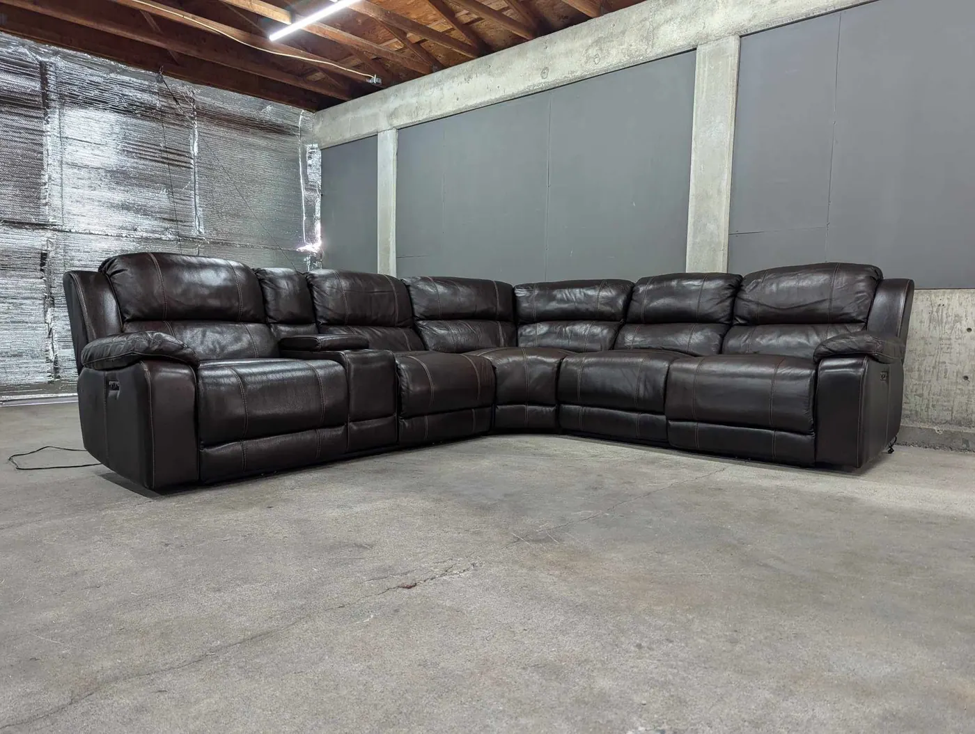 Brown Leather Sectional w/ Power Recliners & Headrests, view 3