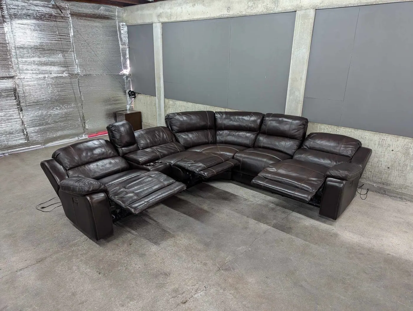 Brown Leather Sectional w/ Power Recliners & Headrests, view 8