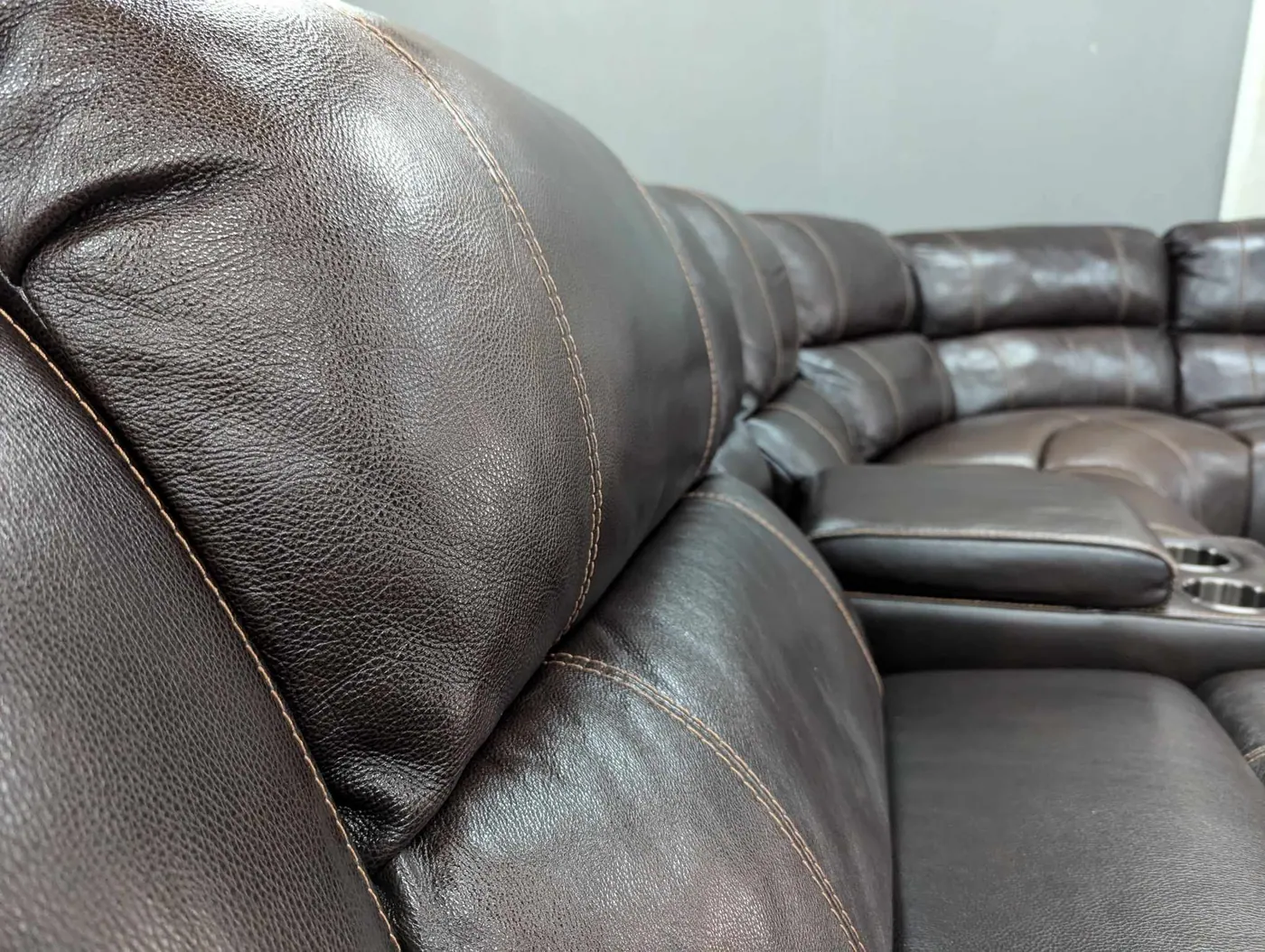 Brown Leather Sectional w/ Power Recliners & Headrests, view 9