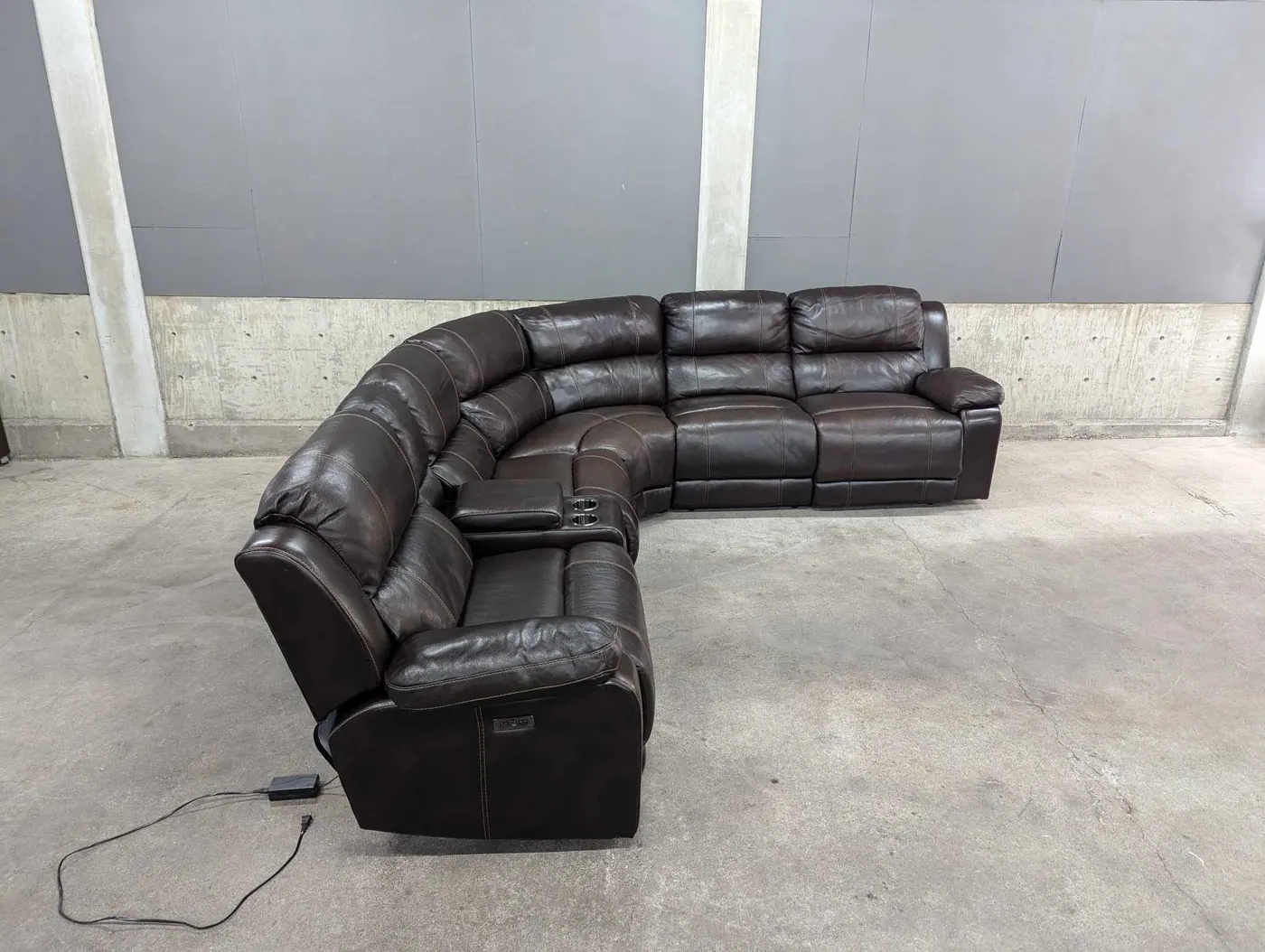 Brown Leather Sectional w/ Power Recliners & Headrests, view 2