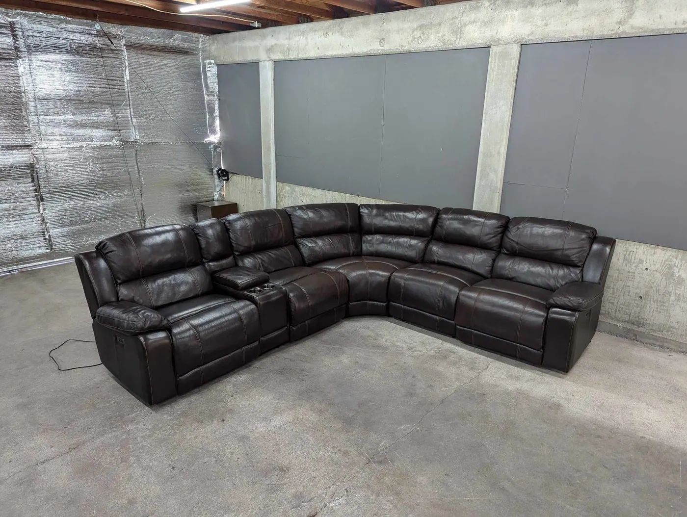 Brown Leather Sectional w/ Power Recliners & Headrests, view 4