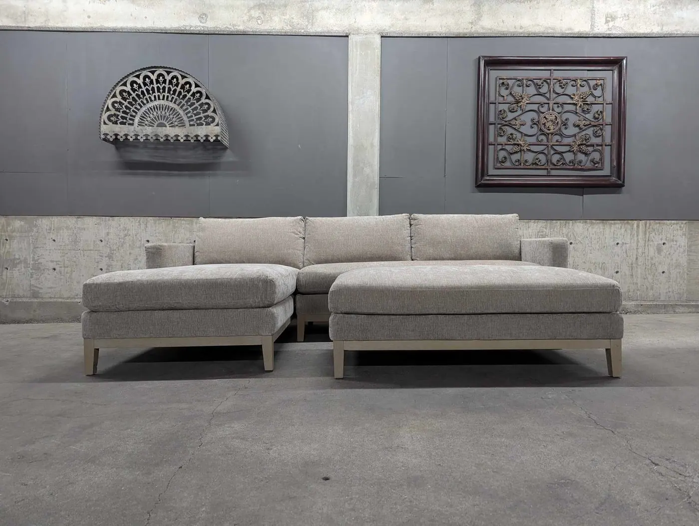Tan Fabric Sectional With Ottoman