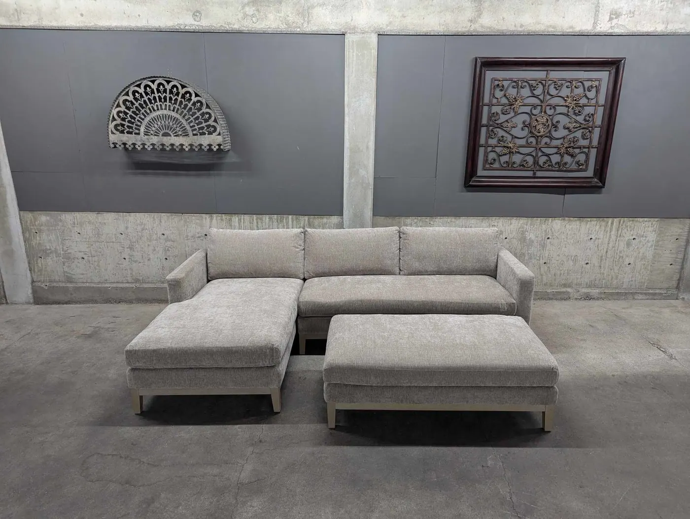 Tan Fabric Sectional With Ottoman, view 2