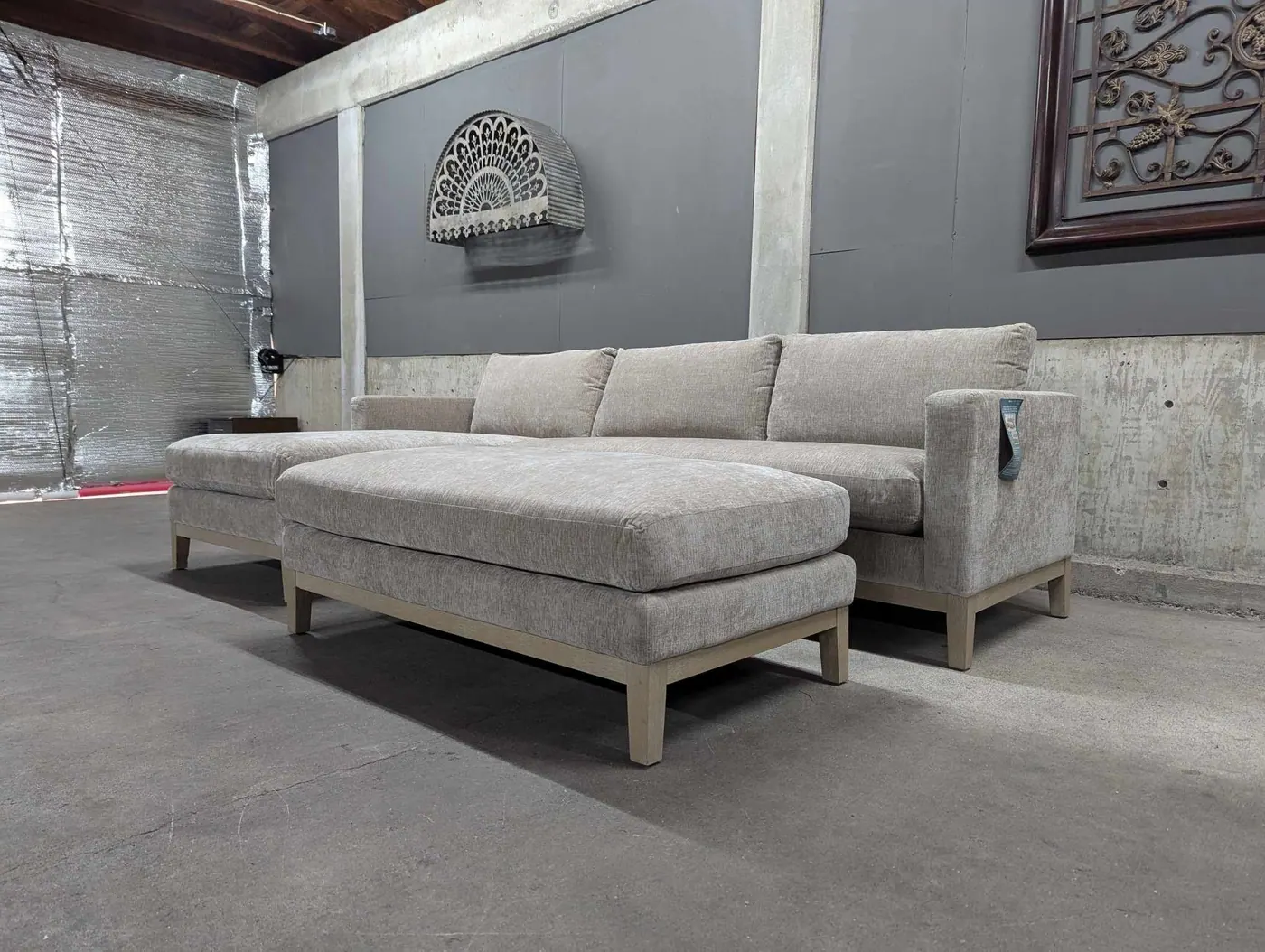 Tan Fabric Sectional With Ottoman, view 3