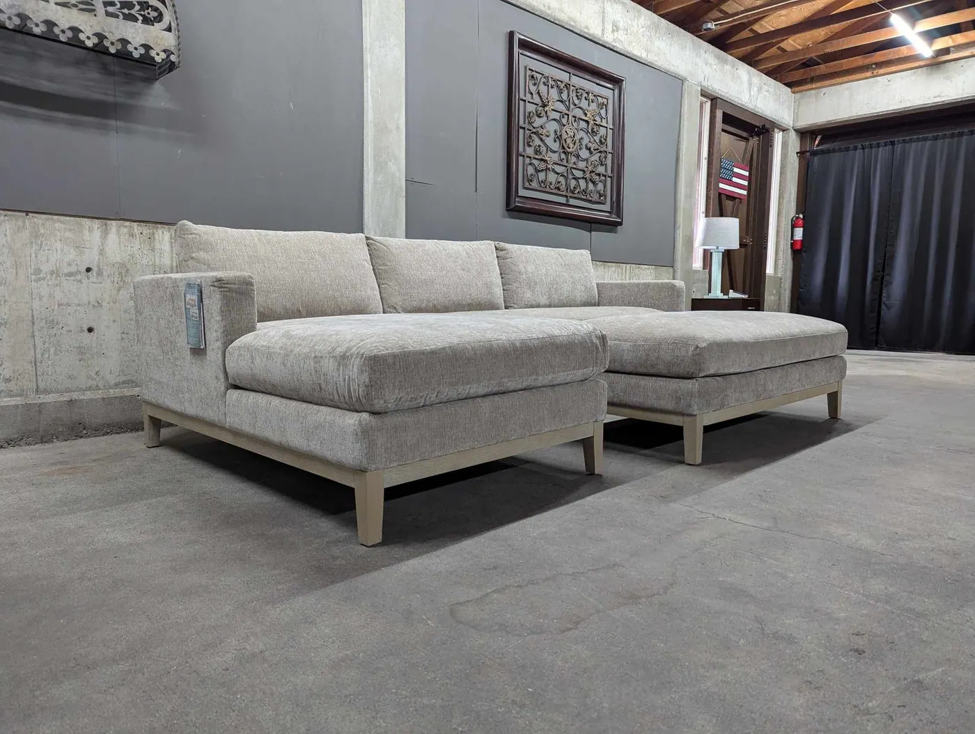 Tan Fabric Sectional With Ottoman, view 5