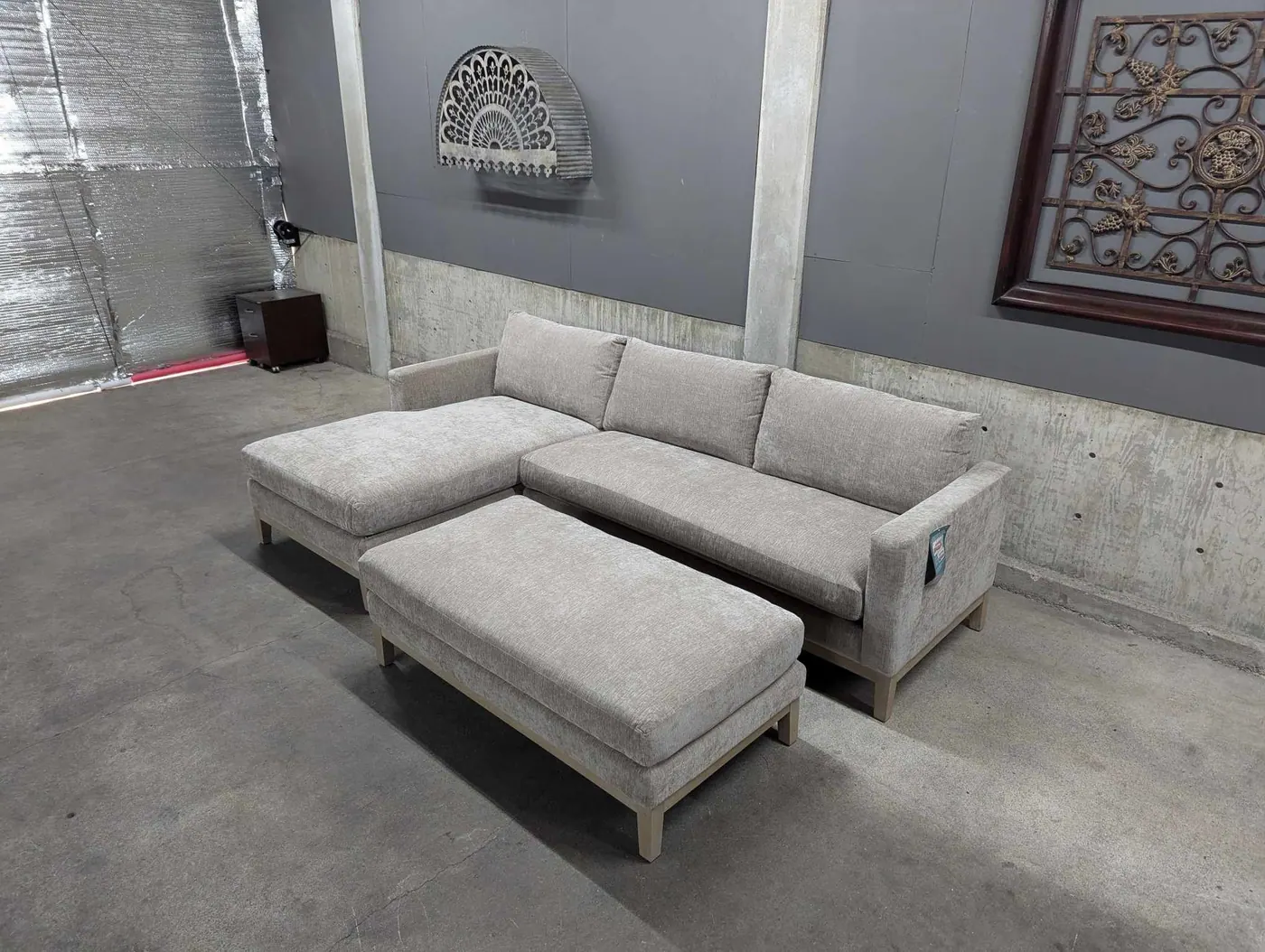 Tan Fabric Sectional With Ottoman, view 4