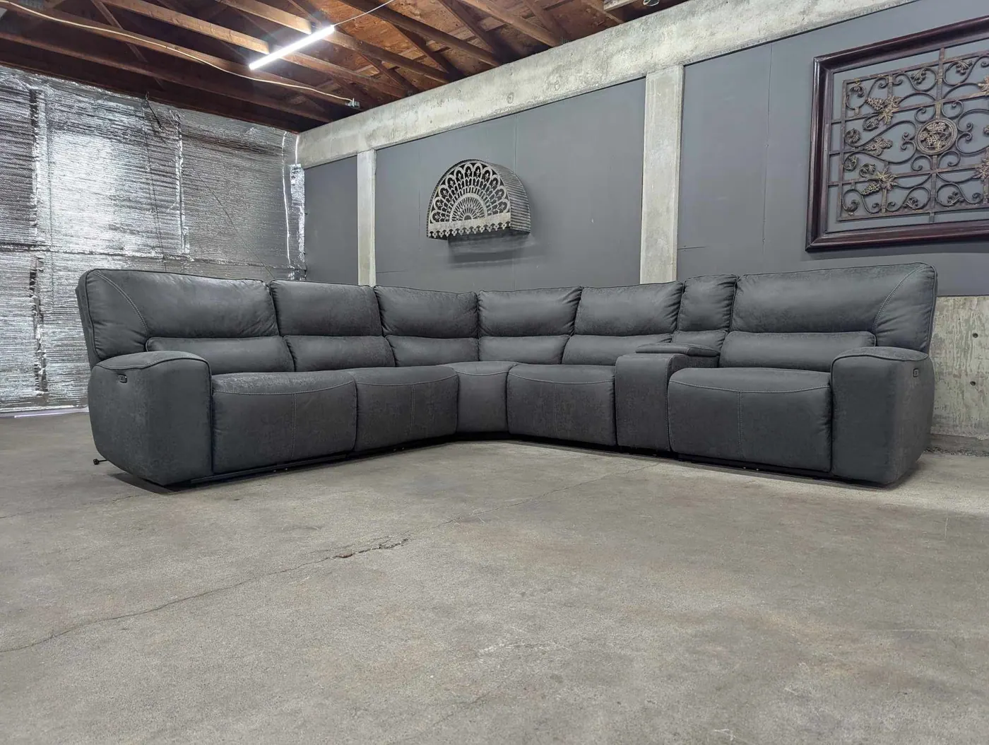 Gray Sweeney 6-Piece Sectional w/ Power Recliners & Headrests, view 4