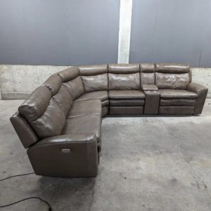 Light brown leather sectional with electric recliners