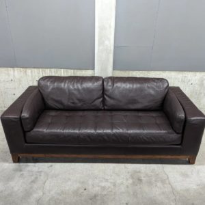 Natuzzi Top Grain Leather Sofa w/ wood trim