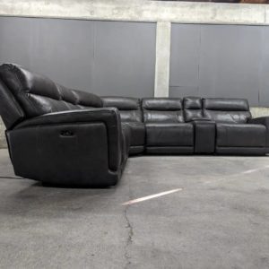 Modular Dark Gray Leather Sectional w/ Power Recliners