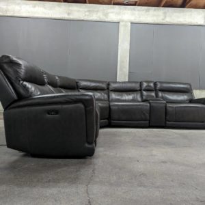 Modular Dark Gray Leather Sectional w/ Power Recliners