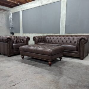 Top Grain Leather Chesterfield Set