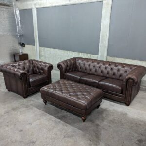 Top Grain Leather Chesterfield Set