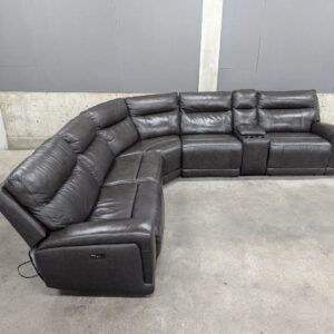 Modular Dark Gray Leather Sectional w/ Power Recliners