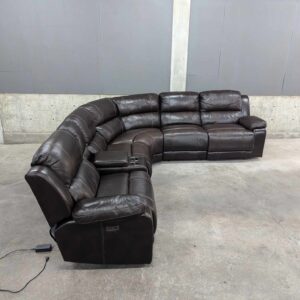 Brown Leather Sectional w/ Power Recliners & Headrests