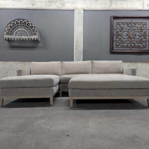 Tan Fabric Sectional With Ottoman